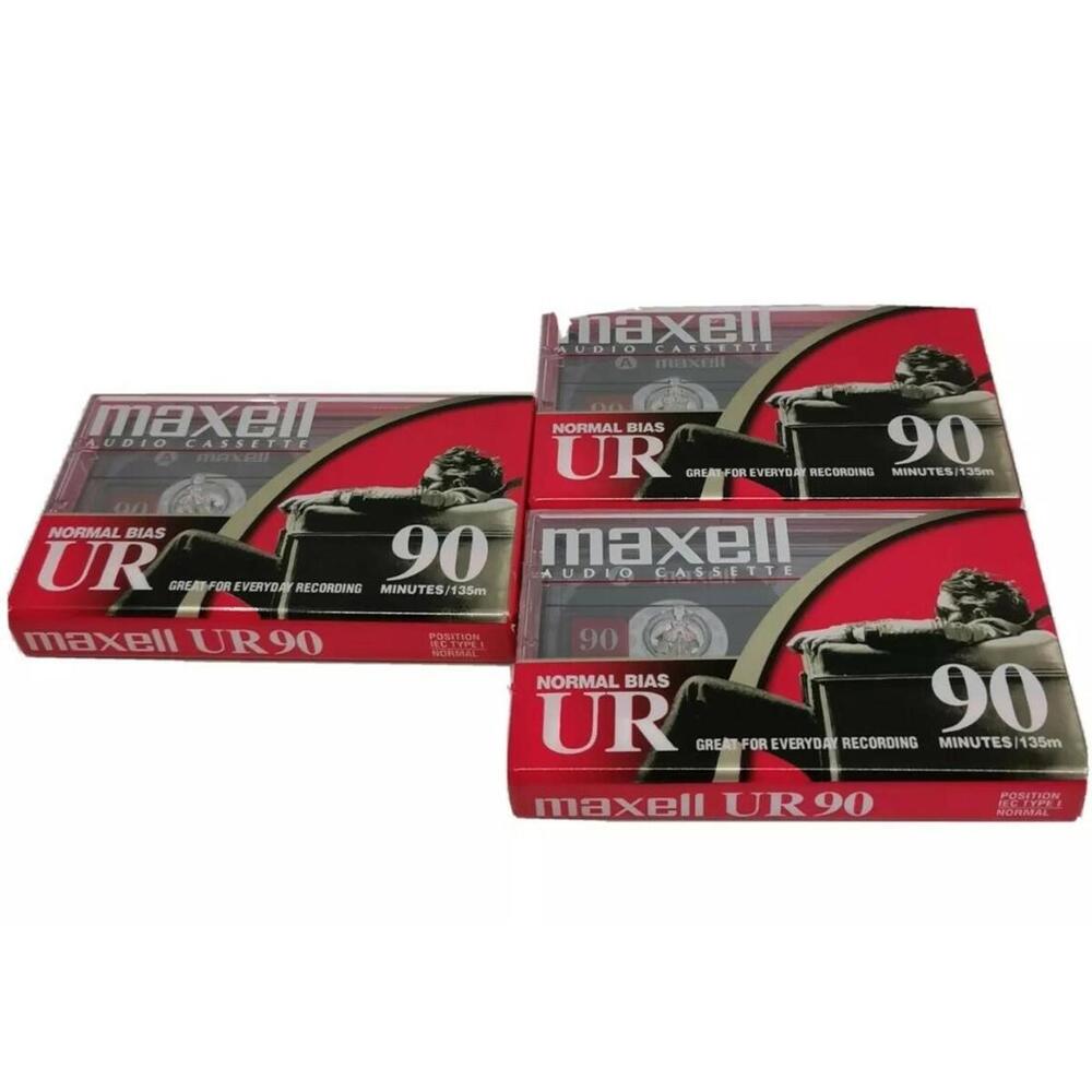 3 New/Sealed Maxell Normal Bias UR 90 Minutes Blank Audio Cassette Tapes
